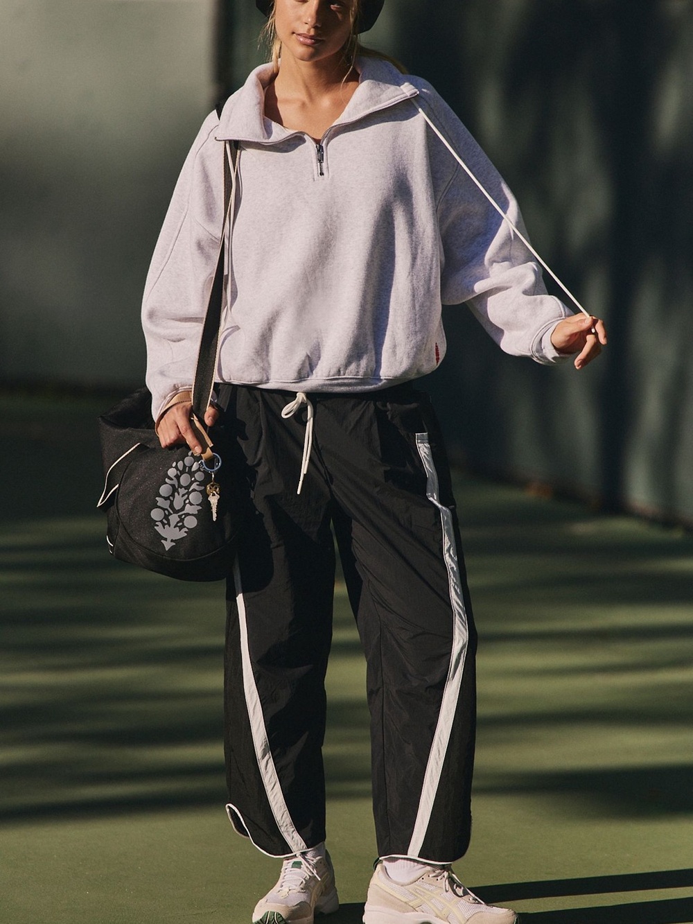 Free People Black Track Joggers with White Side Stripes